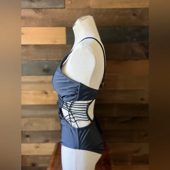 Ibiza Black Macrame Crisscross One Piece Strappy Swimsuit - Picture 10 of 12